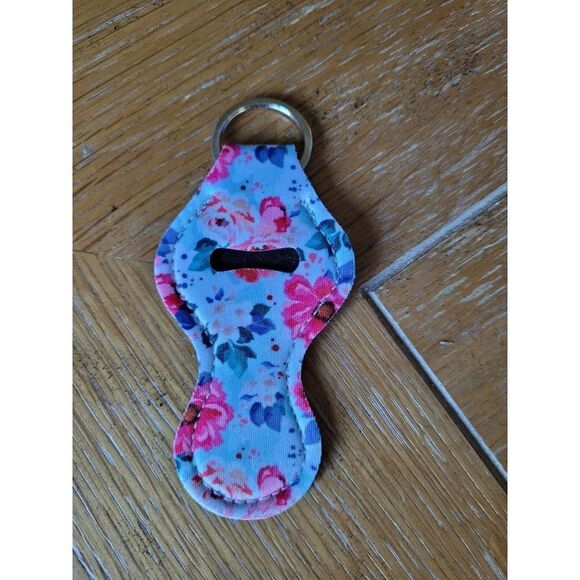 NEW Floral Neoprene Chapstick Holder Key Chain and chapstick - Picture 1 of 3